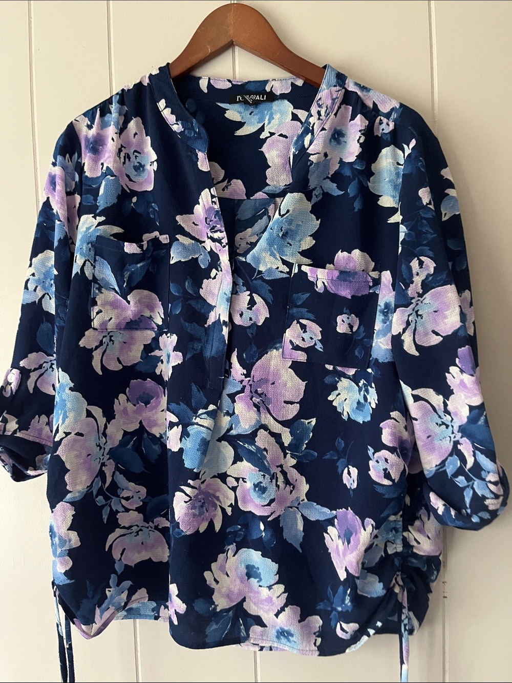 Lysse Navy Floral Split-Neck Tunic with Pastel Blooms